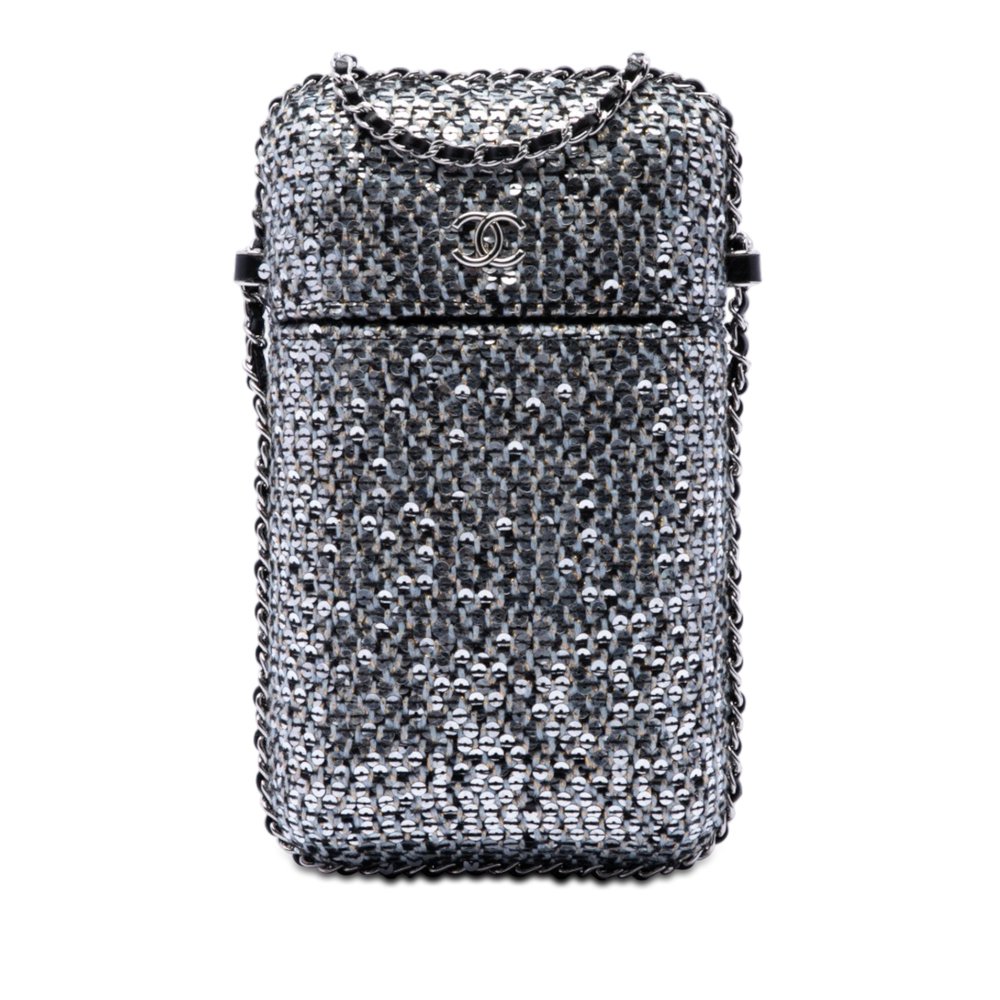Pre-Loved Chanel CC Tweed and Sequin Chain Around Phone Holder